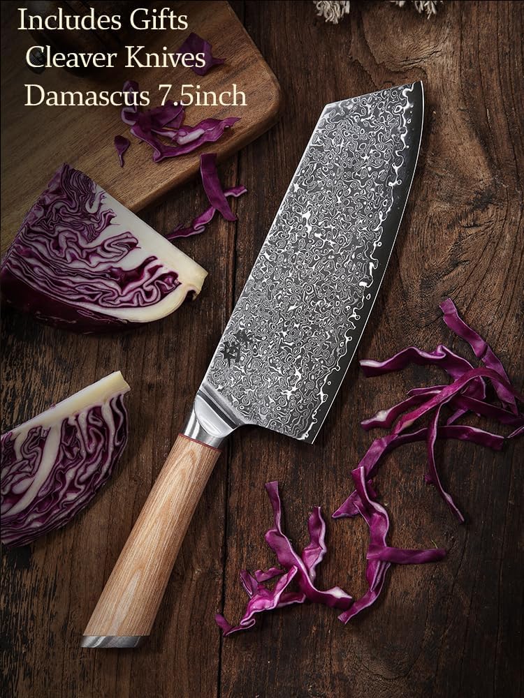 DONGSUN 8 Inch Damascus Chef Knife with North American Black Walnut Sheath, 67-Layer VG10 Forged Steel Japanese Gyuto, Professional Durable Sharpness