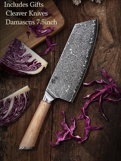 DONGSUN 8 Inch Damascus Chef Knife with North American Black Walnut Sheath, 67-Layer VG10 Forged Steel Japanese Gyuto, Professional Durable Sharpness