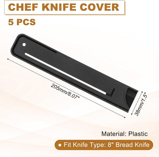 PATIKIL 5Pcs PP Universal Knife Cover, Knife Protector Sleeve for 8" Bread Knife Blade Guard for Kitchen, Dining Room, Black