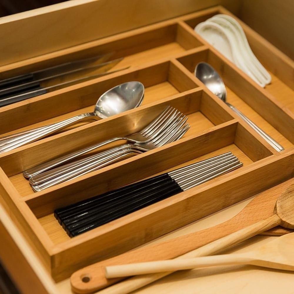 Heim Concept Drawer Organizer Bamboo Cutlery Tray Silverware Organizer/Utensil Holder, Drawer Dividers Organizer for Silverware, Flatware, Knives in Kitchen