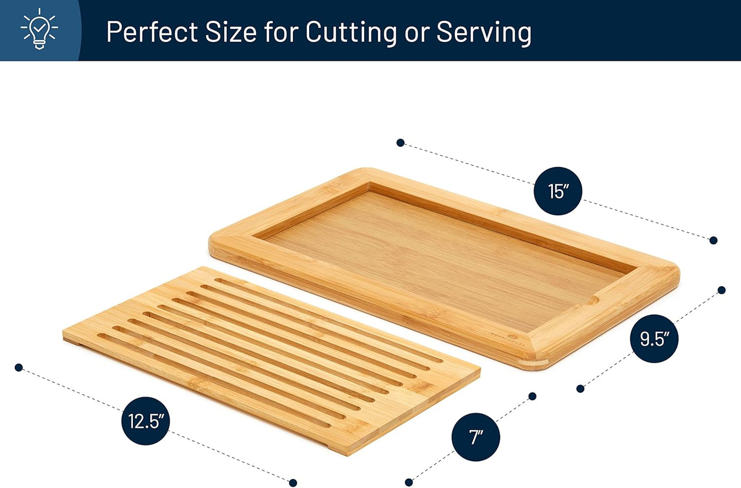 RoyalHouse Large Premium Natural Bamboo Bread Cutting Board with Crumb Tray, Bread Serving Tray for Kitchen