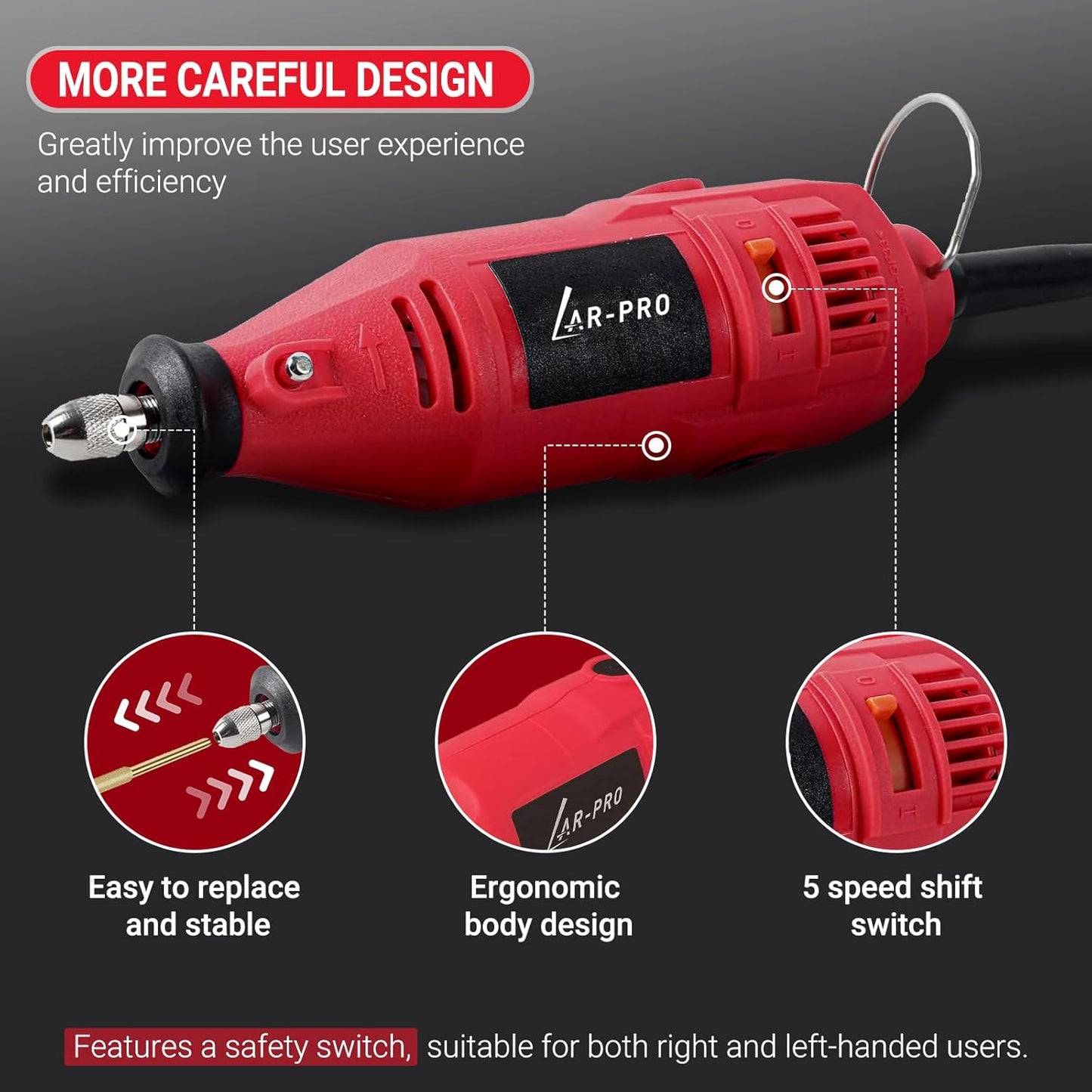 AR-PRO Electric Chainsaw Sharpening Kit 110V/180W, High-Speed Chainsaw Sharpening Tool, Includes 5-Speed Chainsaw Chain Sharpener with 3 Sizes Diamond Sharpening Wheels and Angle Adjustment Guide