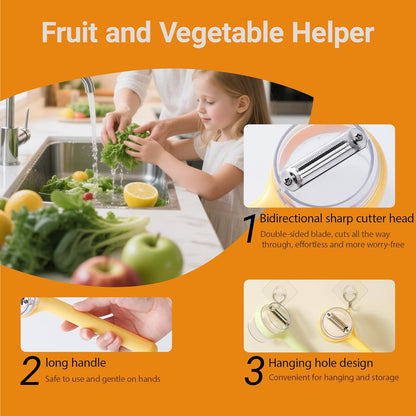 3-in-1 Vegetable Peeler with Storage Container - Stainless Steel Blade, Built-in Knife in Handle, Catches Peels, for Kitchen, Backyard BBQs, Picnics, Outdoor Parties - Easy Clean (Yellow)