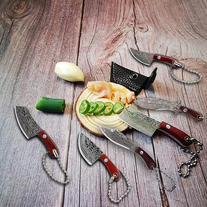 Damascus Pocket Knife Set Mini Chef Tiny Cleaver for Package Opener Box Cutter - of 4