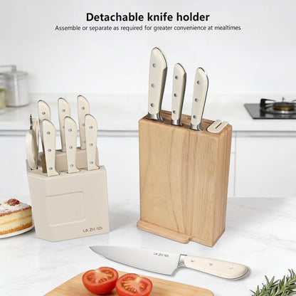 13 Piece Knife Set，Kitchen Knife Block Set，White stainless steel knife set with sharpener for Chopping, Slicing, Dicing & Cutting，Dishwasher safe