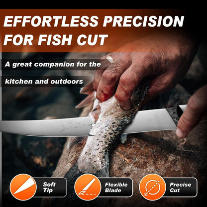 PURPLEBIRD Fillet Knife for Fish 9" with Sheath, 440C Stainless Steel Boning Knife for Meat Cutting with Wood Handle, Fish Fillet KnivesKitchen & Outdoor for Fishing, Hunting, BBQ, Christmas Gifts