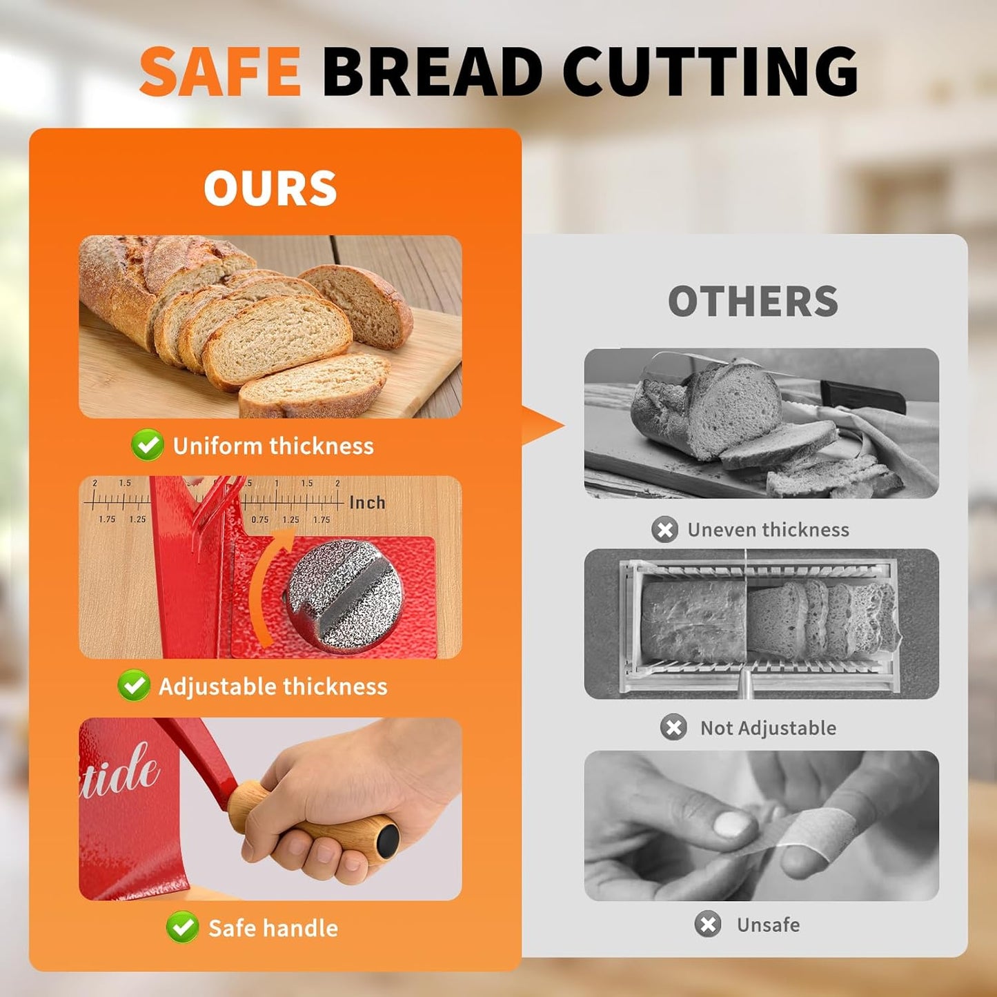 Upgrade Manual Bread Slicer for Homemade Sourdough - Adjustable Thickness & Evenly Slice, Bread Slicer with Scale Lines, Hand Crank, Suction Cups and Bread Guide for Sandwiches, Toast, Bagel, Baguette