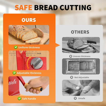 Upgrade Manual Bread Slicer for Homemade Sourdough - Adjustable Thickness & Evenly Slice, Bread Slicer with Scale Lines, Hand Crank, Suction Cups and Bread Guide for Sandwiches, Toast, Bagel, Baguette