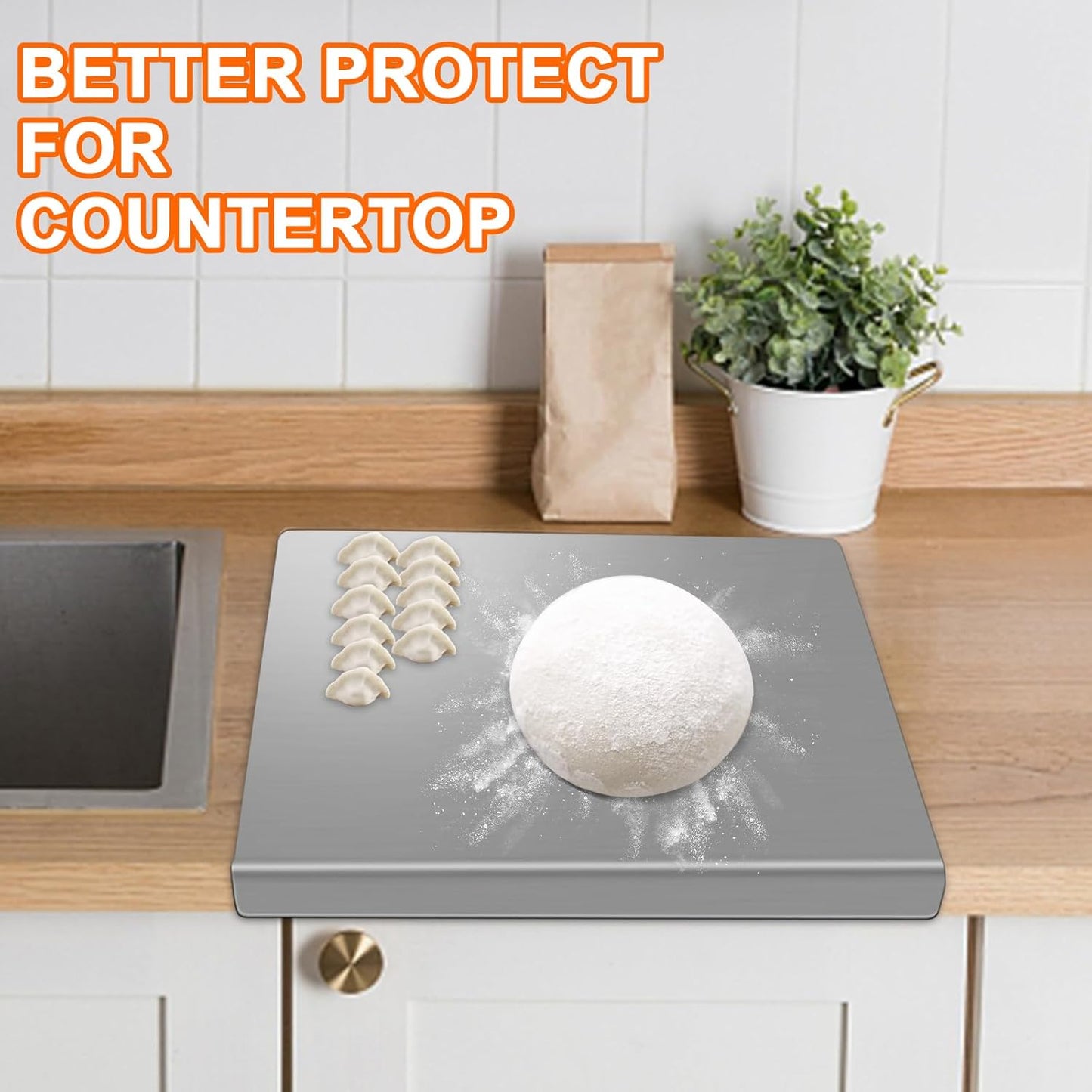 Large Stainless Steel Cutting Board with Lip, Yoposeo Heavy Duty Baking Cutting Chopping Boards for Kitchen, Meat, Fruits, Vegetables, Bread and Baking (19.7" X 15.7"/ 50 X 40cm)