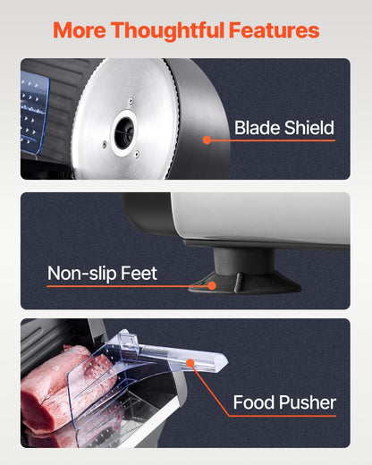 VEVOR Meat Slicer, 7.5 inch Electric Deli Food Slicer, 180W Meat Cutter with two Premium SUS420 Blades, 0-0.6 inch Adjustable Thickness, ETL Certified Food Slicer Machine for Home Use
