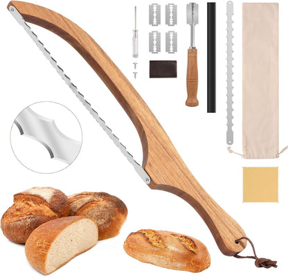 Mooues Bread Knife Set, Acacia Wood(15.7") - Double Serrated Bread Knife for Homemade Bagels, Baguettes and More - Sourdough Bread Slicer, Cuts Thin, Even Slices - Premium Stainless Steel