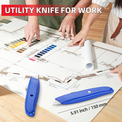 DIYSELF 2Pack Utility Knife Box Cutter Retractable Razor Blade Heavy Duty Box Cutters Knife PVC Pipe Cutter (Red)