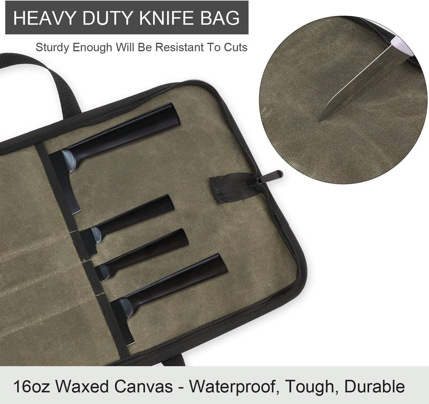 Ruibo Chef's Knife Roll Bag, Waxed Canvas Knife Carrying Case With Durable Handles, Portable Knife Roll Case For Working,4 Slots
