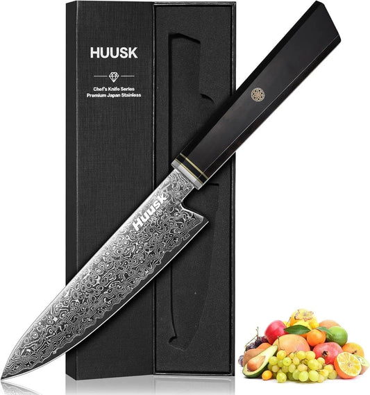 Huusk Damascus Utility Knife Japanese - 5.5 inch Handcrafted VG10 Paring Knife, Small Chef Knives with Wooden Handle, Versatile Kitchen Knives for Vegetable Fruit, Birthday Christmas Gifts for Men Wom