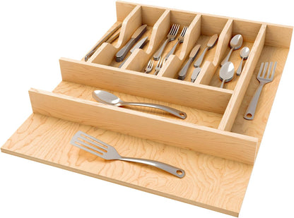 Rev-A-Shelf Natural Maple Right Size Utensil Insert Home Storage Kitchen Organizer 7 Compartment Drawer Accessory, 19 1/4" x 19 1/2", 4WCT-24SH-1