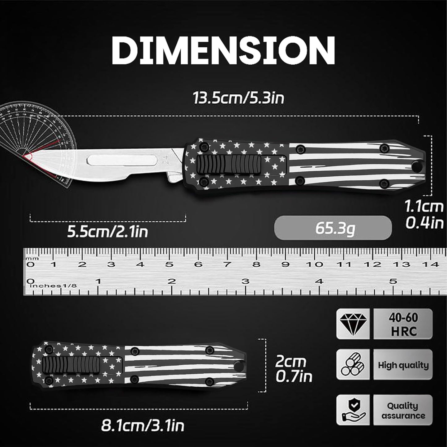 Automatic Utility Knife,All Metal Construction Carbon Stainless Steel Blade,Box Cutter Quick Change Retractable,EDC Push Button with Clip,10PCS #23 Blades Replacement,Stars&Stripes