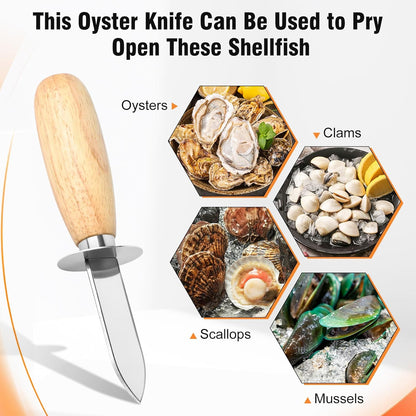 Oyster Shucking Knife Set, 2 Pack Stainless Steel Oyster Shucker Knife and 2 Pairs Level 5 Cut-Resistant Gloves, Seafood Shell Opener Kit for Oysters, Clams, Crabs,Seafood Boil Party Supplies
