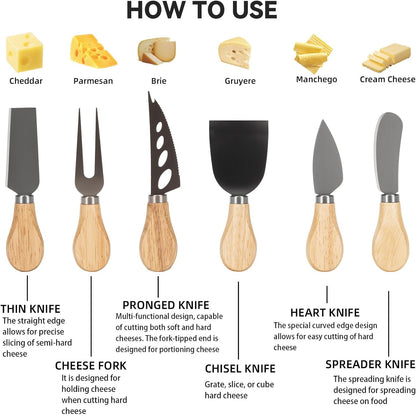 Charcuterie Boards Accessories, Cheese Knife Set, Cheese Board Set with Wooden Handle, Butter Knives Spreader Forks Tongs Honey Dipper and Toothpick Flags for Party Platter Making (11 Pack)