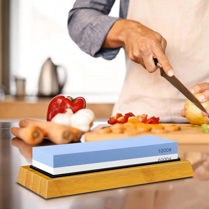Premium Whetstone Knife Sharpening Stone Kit,2 Side Grit 1000/6000 Whetstone Sharpener,Honing Sharpening Stone Set with NonSlip Bamboo Base & Angle Guide