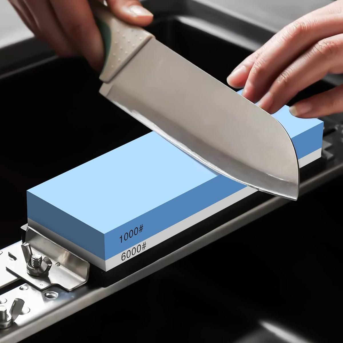 Premium Whetstone Knife Sharpening Stone Kit,2 Side Grit 1000/6000 Whetstone Sharpener,Honing Sharpening Stone Set with NonSlip Bamboo Base & Angle Guide