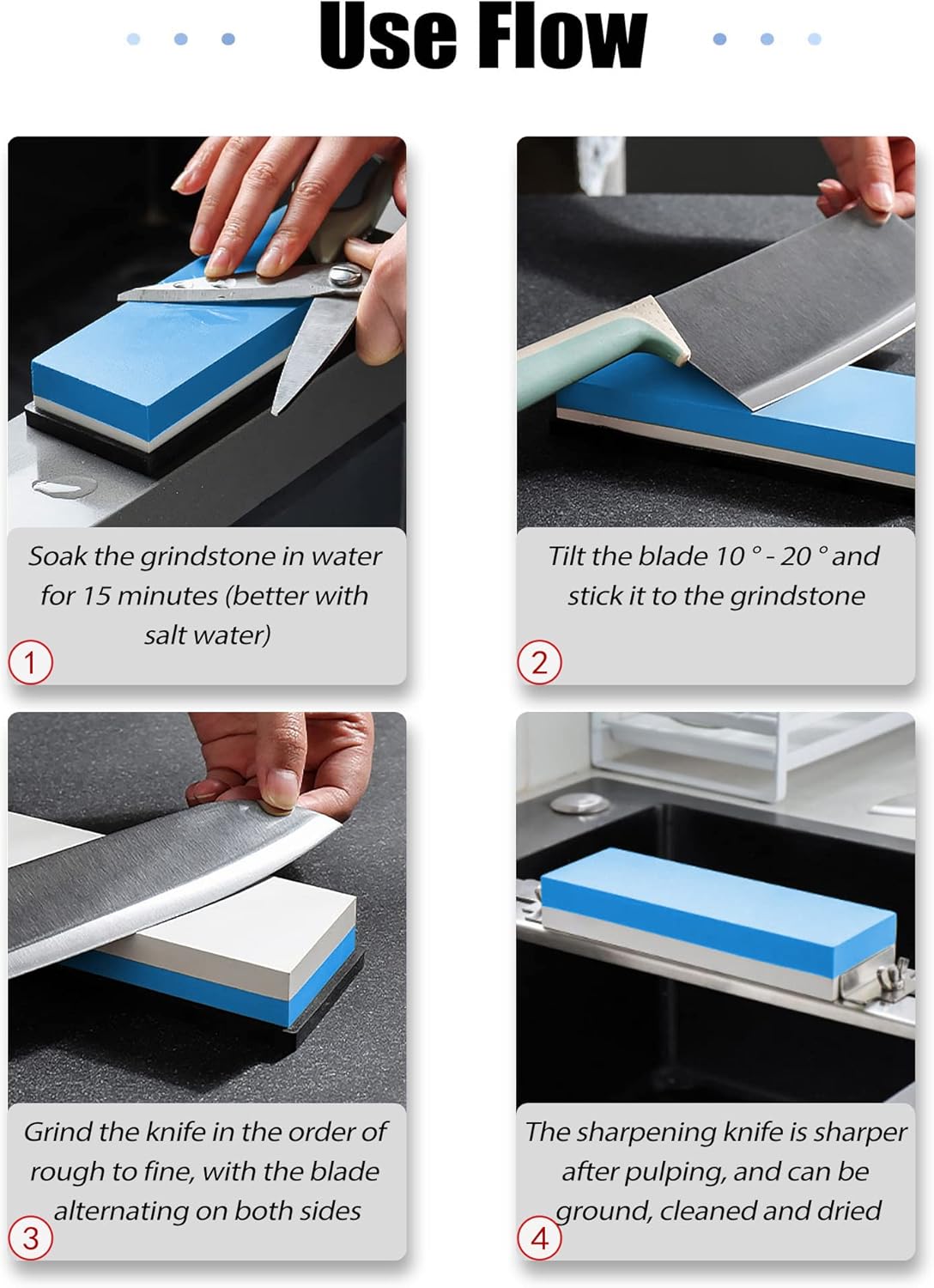 Premium Whetstone Knife Sharpening Stone Kit,2 Side Grit 1000/6000 Whetstone Sharpener,Honing Sharpening Stone Set with NonSlip Bamboo Base & Angle Guide
