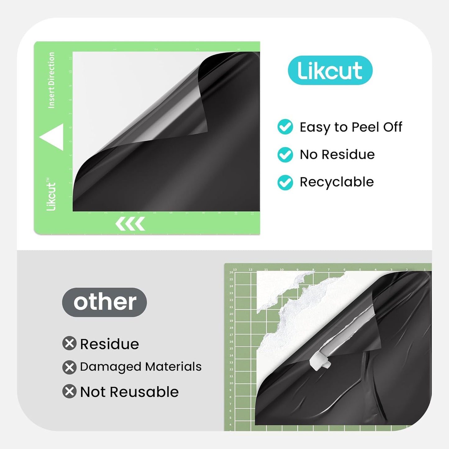 Likcut Cutting Mat for Glee S501 Cutter, 4.5" X 6.5" Standard Grip Mat for DIY Crafty, 3 Packs Likcut Accessories Mats, Adhesive Sticky Green Quilting Replacement Cut Mats for Iron On, Vinyl and More
