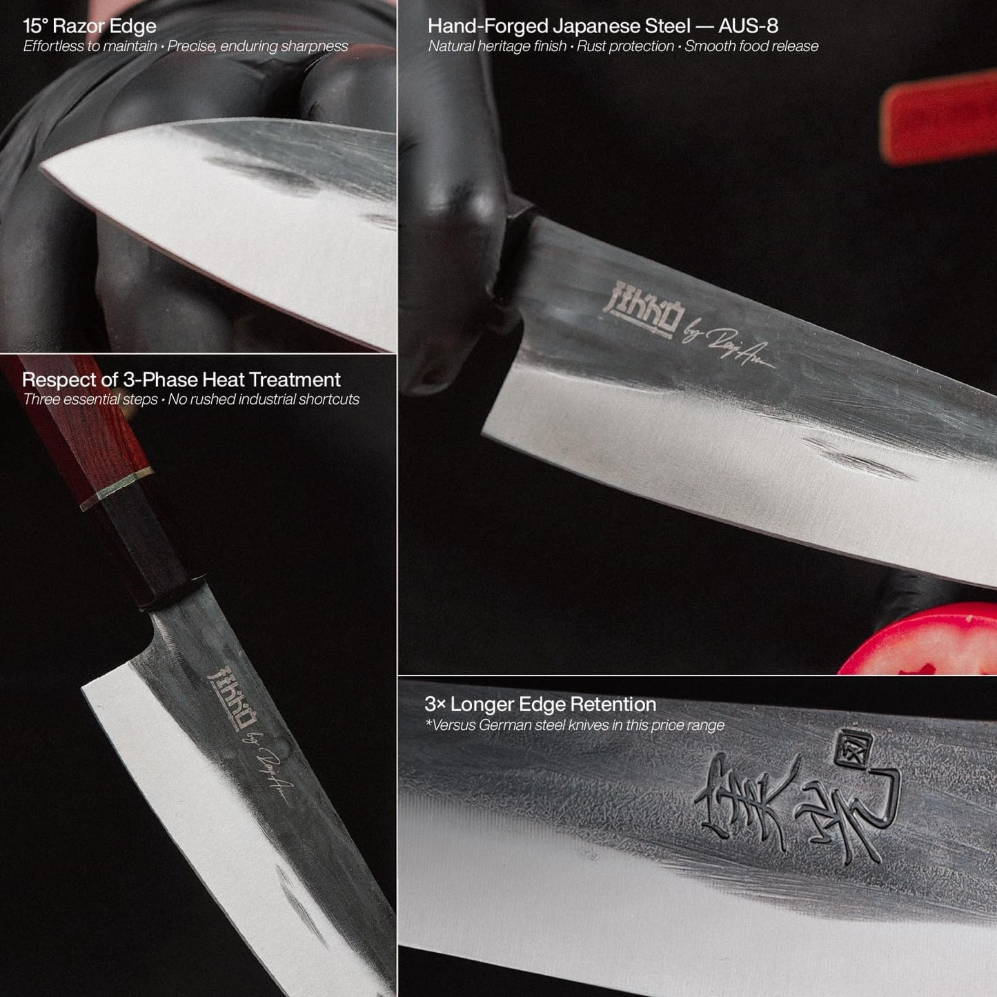 Jikko® Heritage Edition – Japanese Gyuto Chef Knife 8.5" | Hand-Forged AUS-8 Steel with Heritage Finish, Ebony & Rosewood Octagonal Handle – Premium Chef’s Knife with 3X Edge Retention