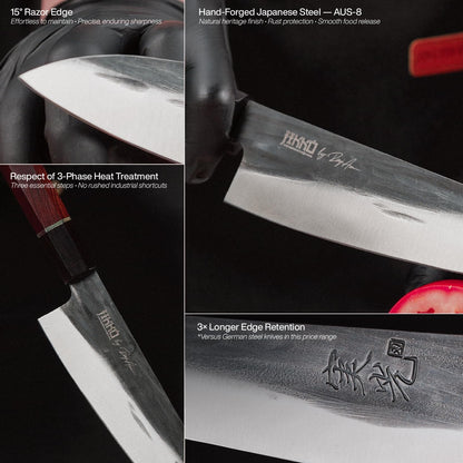 Jikko® Heritage Edition – Japanese Gyuto Chef Knife 8.5" | Hand-Forged AUS-8 Steel with Heritage Finish, Ebony & Rosewood Octagonal Handle – Premium Chef’s Knife with 3X Edge Retention