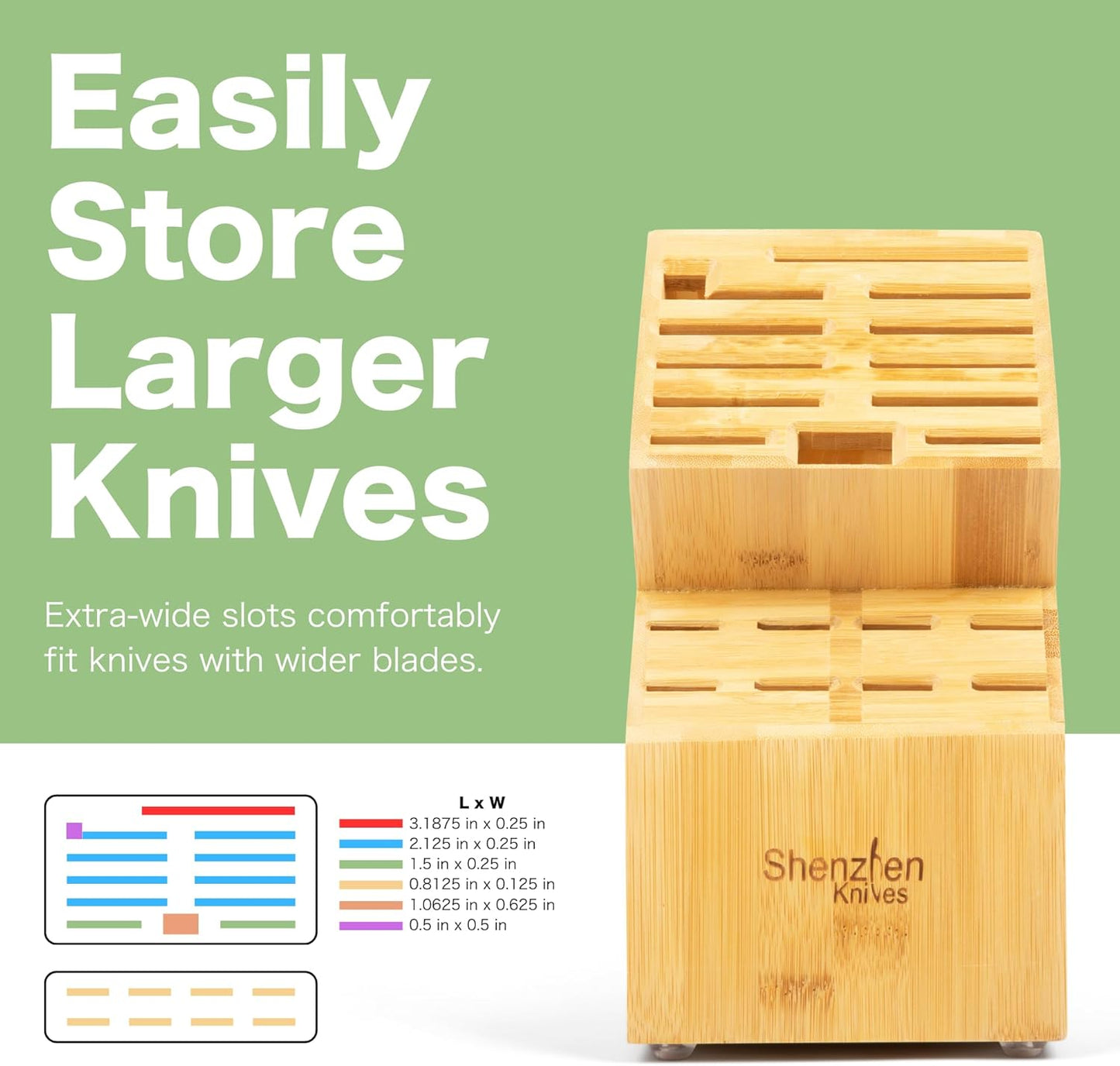 Shenzhen Knives 20 Slot Universal Knife Block: Large Bamboo Finish Wood Knife Block without Knives - Countertop Butcher Block Knife Holder and Organizer with Wide Slots for Easy Kitchen Knife Storage