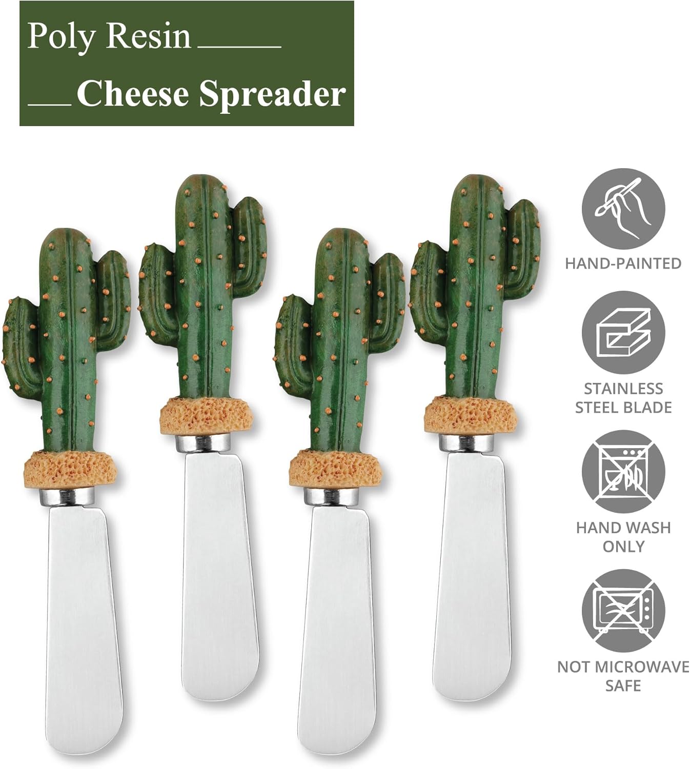 Supreme Housewares Western Cowboy Boot Cheese Spreaders, Hand-Painted Resin Handles with Stainless Steel Blades for Spreading Cream Cheese, Butter, and Jam, Assorted Designs, Set of 4