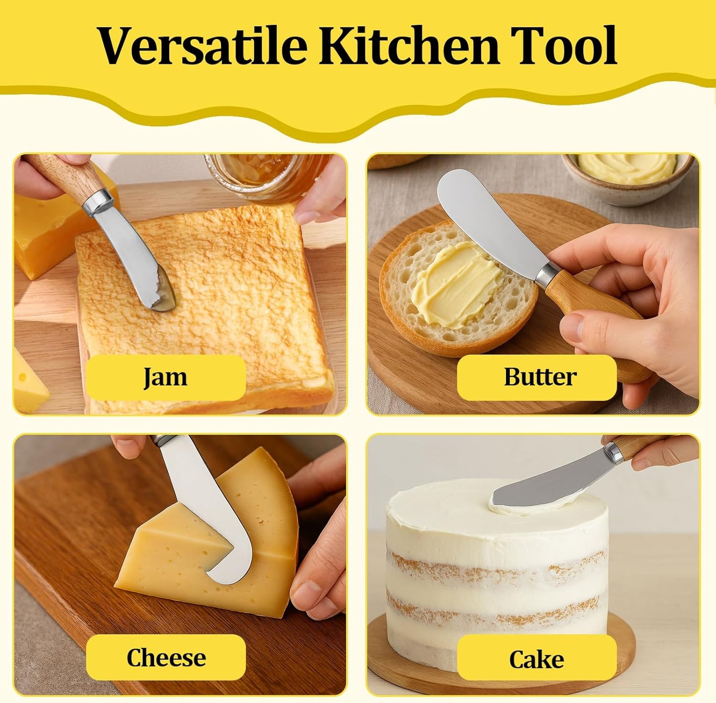 Cheese Spreader Knives,4 PCS Stainless Steel Butter Knife Spreader with Wooden Handle,Small Cheese Knives for Charcuterie Board