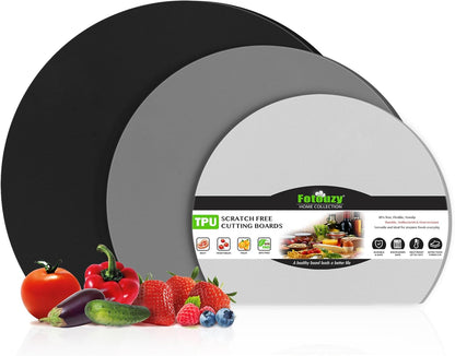 TPU Silicone Cutting Boards for Kitchen Set of 3, Thick Rubber Flexible Cutting Board Mats, Nonslip Cutting Mats, Half Round Cutting Mat, BPA Free, Dishwasher Safe, Neutral Colors, Multi Sizes