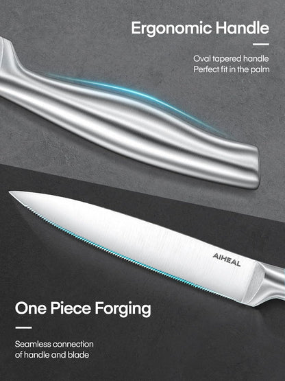 Aiheal Steak Knives, Stainless Steel Steak Knives Set of 8, Never Needs Sharpening Dinner Steak Knife Set, Sharp Micro Serrated Knives