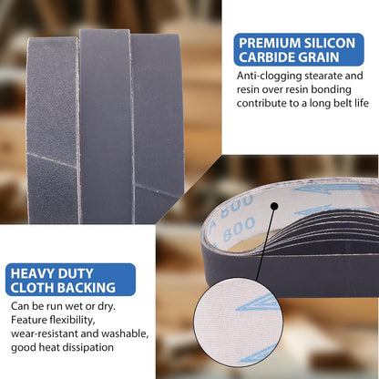 1x30 Inch Silicon Carbide Sanding Belts, 4 PCS Each of 80,120, 240, 400, 800,1000 Grits Knife Sharpening Belt Kits for 1 x 30 Inch Belt Sander, 24 Pack