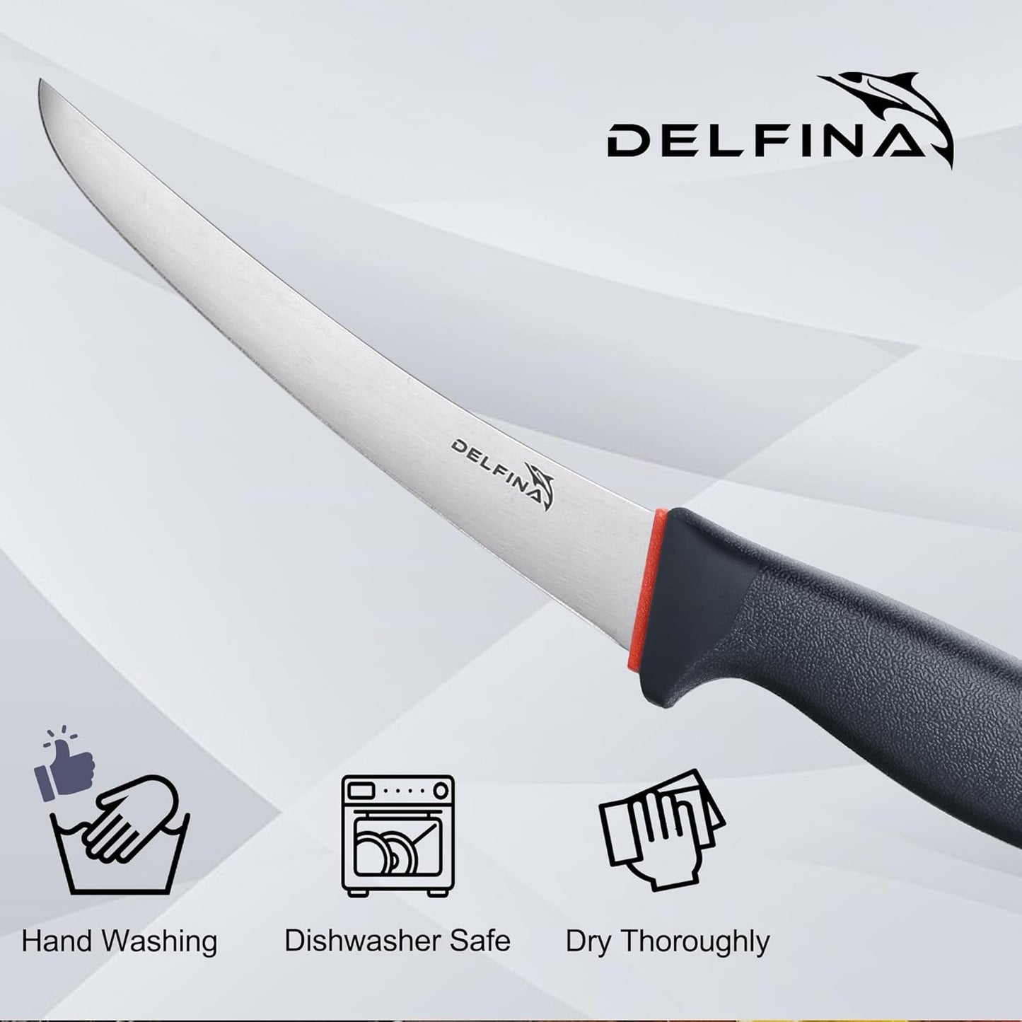 DELFINA 6 Inch Semi-Flexible Curved Boning Butcher Knife For Meat Cutting Deboning Filleting Trimming, Comfort Grip & Sharp Blade, High-Carbon Japanese Stainless Steel