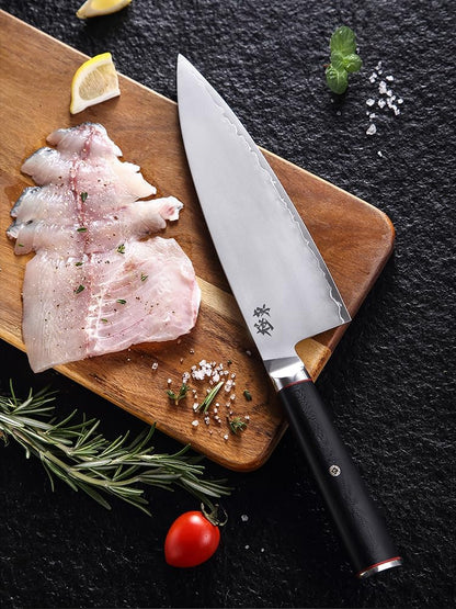 Japan Aichi AUS10 Triple Layer Composite Steel 8-inch Chef's Knife,Gyuto，Meat Cleavers，G10 Handle, Forged Kitchen Knife，Black Walnut Knife Sheath Set