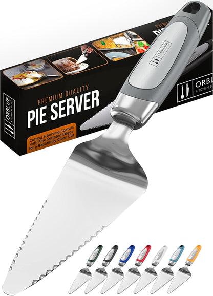 Orblue Pie Server, Essential Kitchen Tool, Serrated on Both Sides, Great for Right or Left Handed Chef, Stainless Steel Flatware , Cake Cutter,White