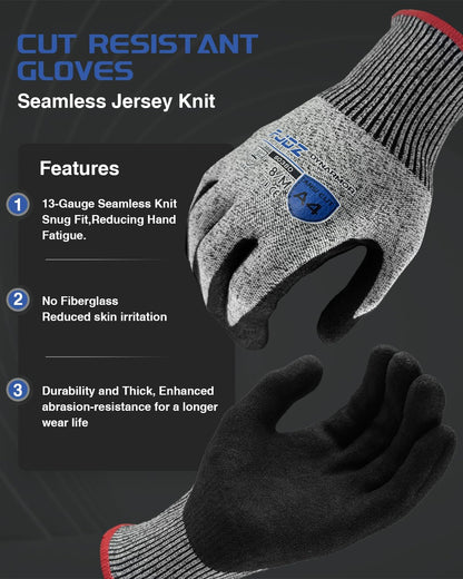 A7 Cut Resistant Work Gloves, 3 Pairs Nitrile Coated Cutting Glove for Woodworking,Construction,Fishing,Metalwork