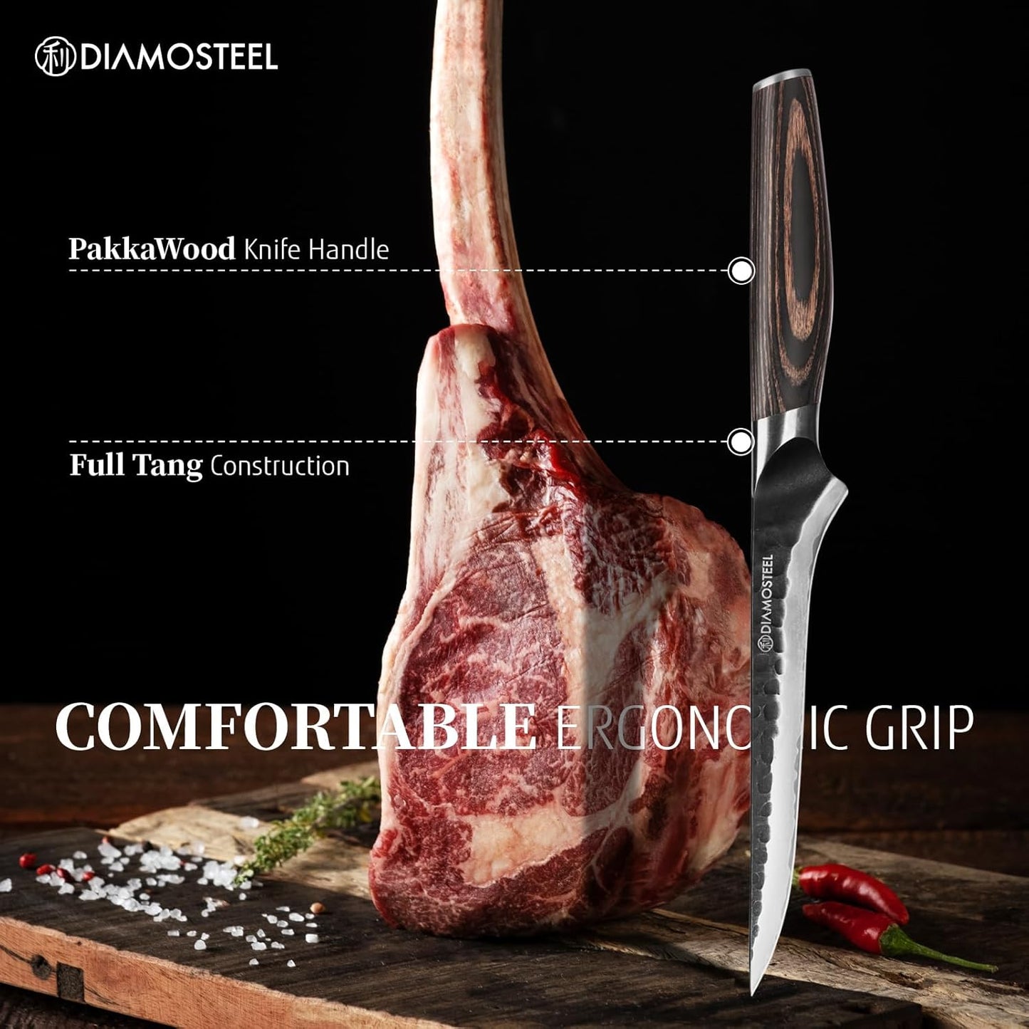 Santoku Knife - 7-Inch Professional Kitchen Knife - Hammered Black Oxide Blade Japanese 9CR18MOV High Carbon Stainless Steel Sharp Chef Knife - Ergonomic Pakkawood Handle with Present Box