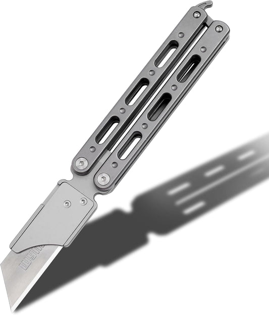 Titanium Utility Knife with Clip Mini Pry Bar EDC Box Cutter Flipper Pocket Knife For Outdoor
