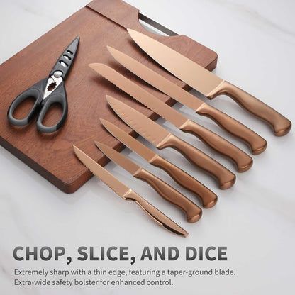 Black Knives Set, 15-Piece Stainless Steel Kitchen Knife Block Sets with Built-In Sharpener, Professional Knife Set with Scissors, Steak Knives