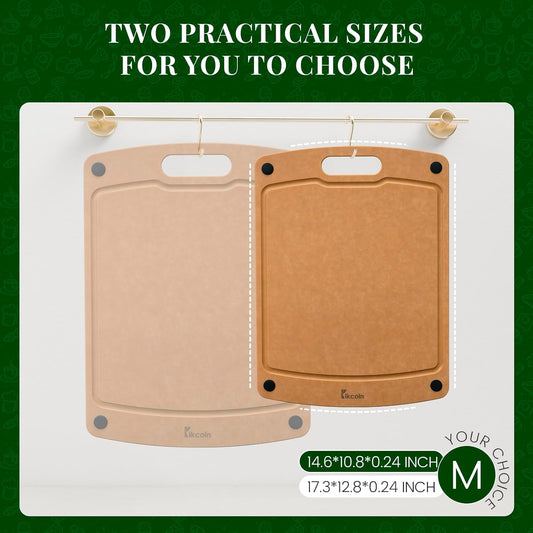 Kikcoin Wood Cutting Board, Cutting Boards for Kitchen Dishwasher Safe Non-slip Chopping Board with Juice Groove, Wood Fiber Composite Cutting Board with Hanging Hole, 14.6"*10.8"
