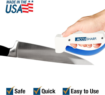 AccuSharp Knife Sharpener, Ergonomic Comfortable Handle, Compact & Easy to Use, Restore and Hone Straight & Serrated Knives, White