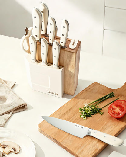 13 Piece Knife Set，Kitchen Knife Block Set，White stainless steel knife set with sharpener for Chopping, Slicing, Dicing & Cutting，Dishwasher safe