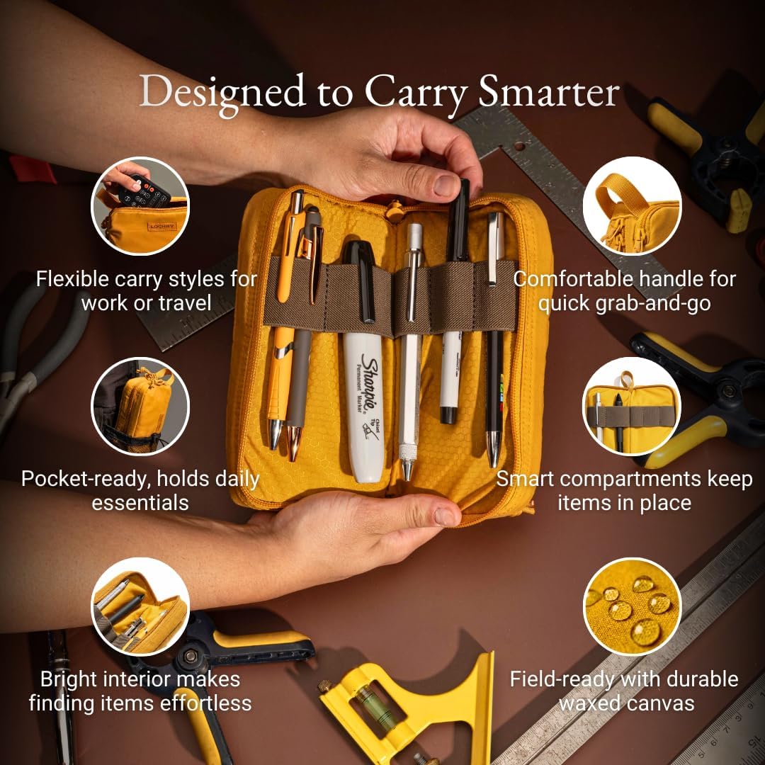 LOCHBY® Venture Pouch | Multipurpose Tactical Tool Bag | Water Resistant Waxed Canvas | Dual-Sided Zipper Pouch | for Motorcycle, Bike, EDC, Pen, Pencil, Art, Tech & Travel