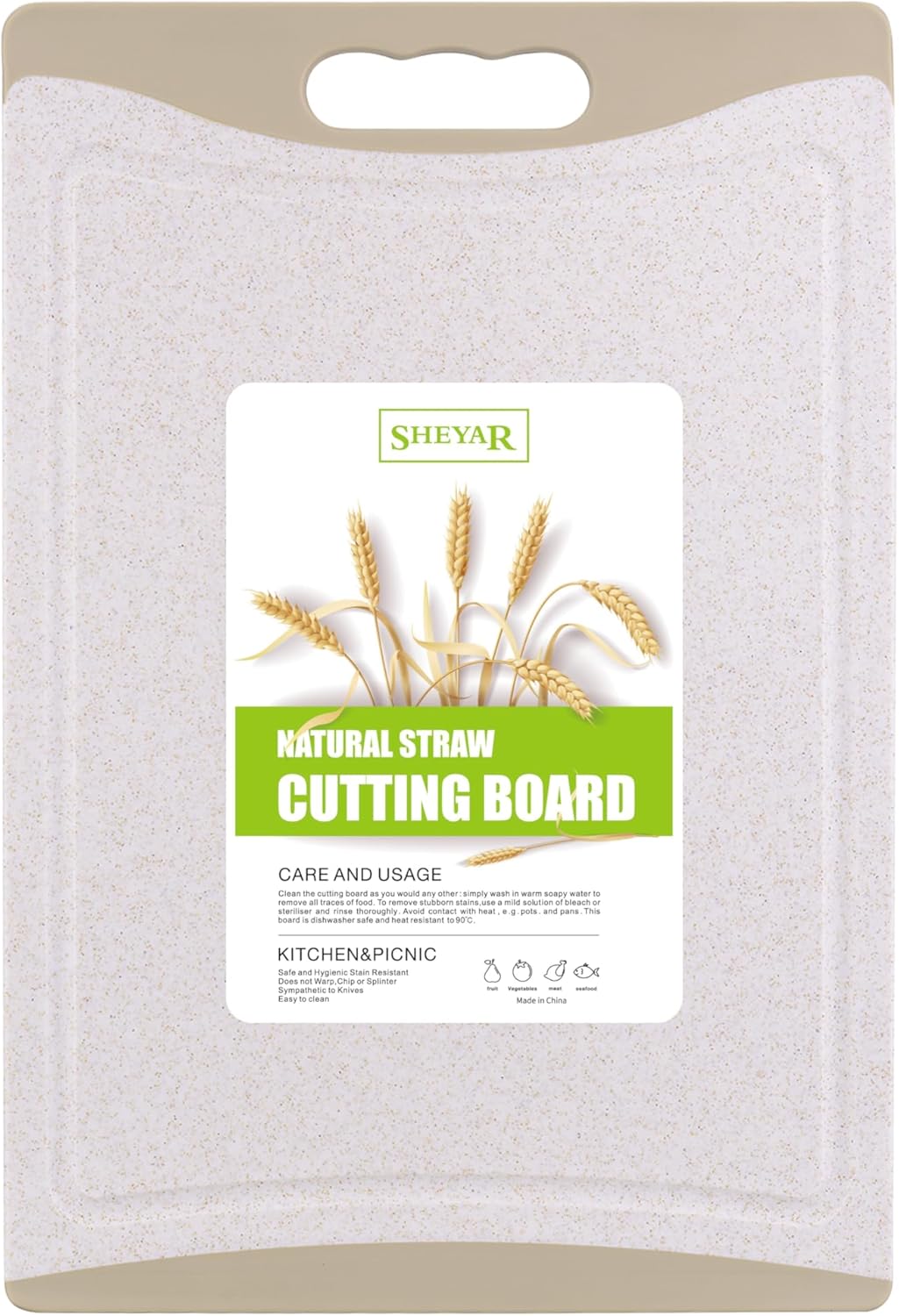 Cutting Board for Kitchen, Wheat Straw Fiber Cutting Board, Dish Washer Safe, w/Juice Grooves for Meat, Veggies, Easy Grip Handle, Non-slip Surface Eco-friendly Serveware Accessories （10‘x6.3’）