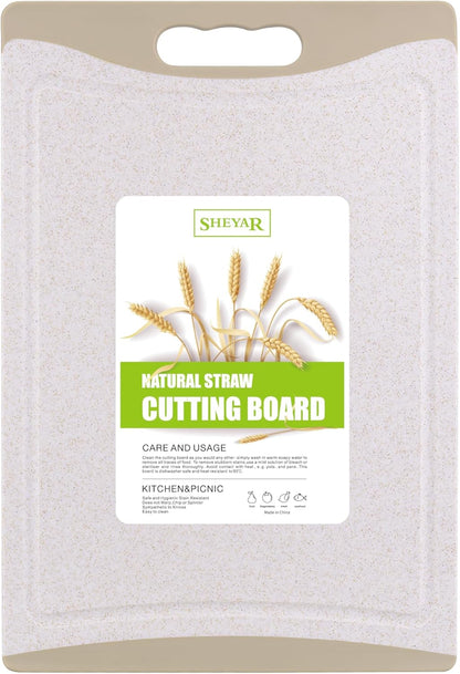 Cutting Board for Kitchen, Wheat Straw Fiber Cutting Board, Dish Washer Safe, w/Juice Grooves for Meat, Veggies, Easy Grip Handle, Non-slip Surface Eco-friendly Serveware Accessories （10‘x6.3’）