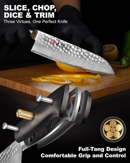 kanngou Japanese Chef Knife Kitchen Knife with 67 Layers Damascus Steel AUS-10 Core, Professional Damascus Knife with Full-Tang Ebony Wood Handle and Premium Gift Box (8.27 Inch Kiritsuke Knife)