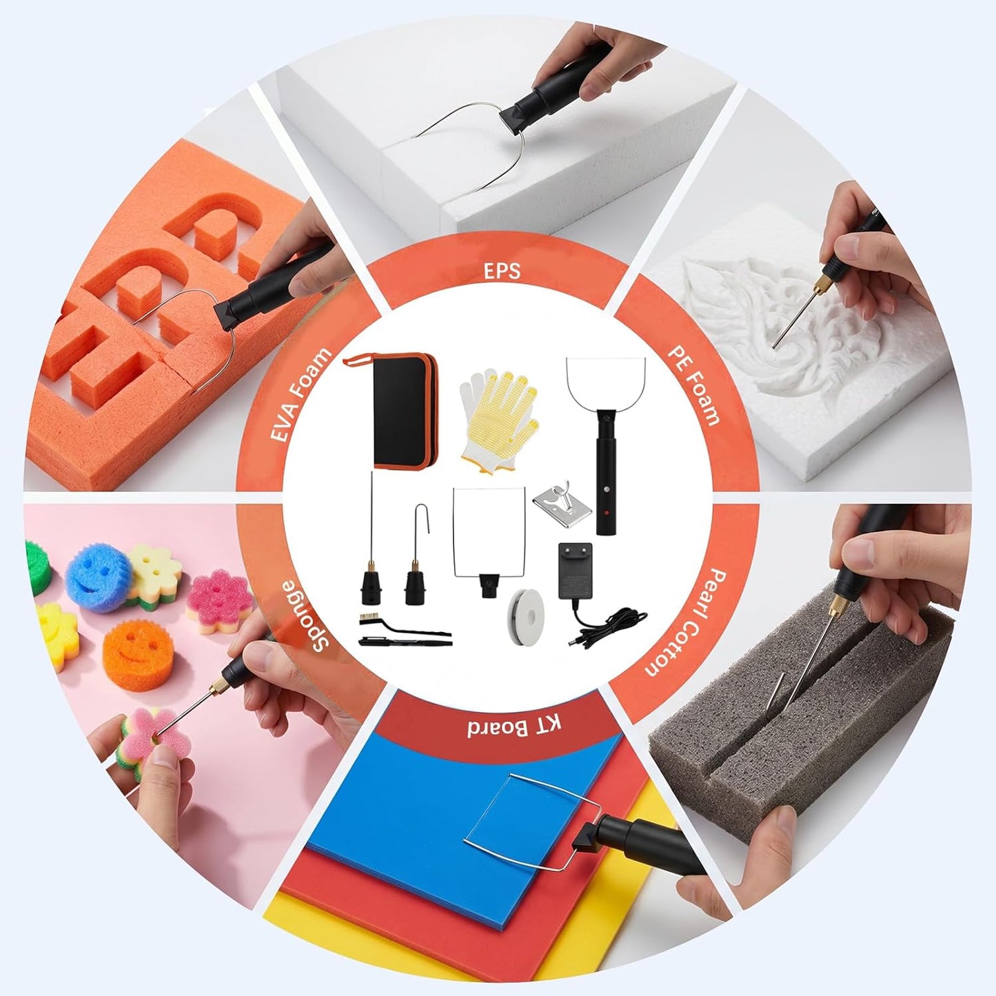 Qivine 4-in-1 Foam Cutter, 90-250V Hot Wire Knife Foam Cutter Tool, 18W Electric Styrofoam Foam Board Cutting Tool with 4 Cutting Machine Pen Power Adapter for DIY Craft, Foams Carving & Digging