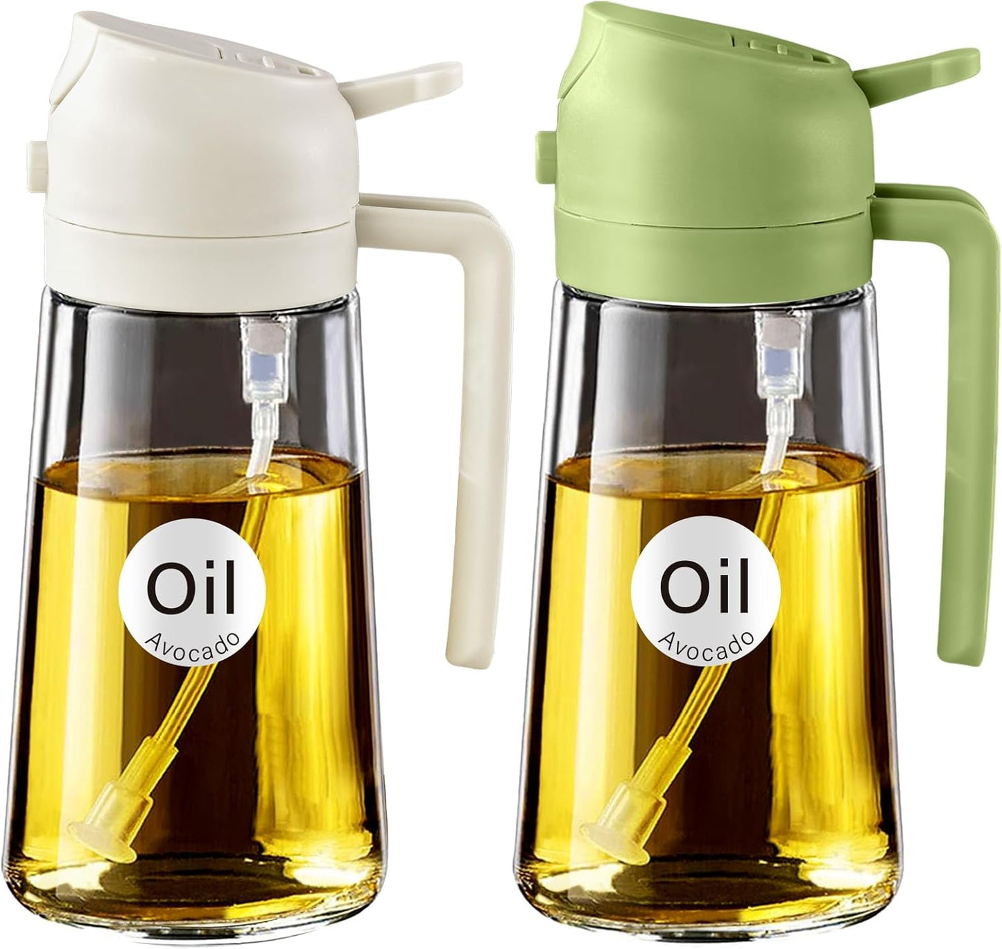 YARRAMATE 16oz/470ml Glass Olive Oil Sprayer for Cooking with Stickers, 2 in 1 Oil Dispenser for Kitchen Gadgets, Food Grade Premium Spray Bottle for Salad, Frying, BBQ (Creamy White)